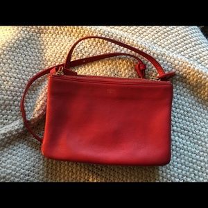 Celine Trio Red Leather Crossbody Bag